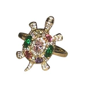 Gold Tone Multi Color Crystal Turtle Ring Sea Turtle Animal Jewelry Size 9
